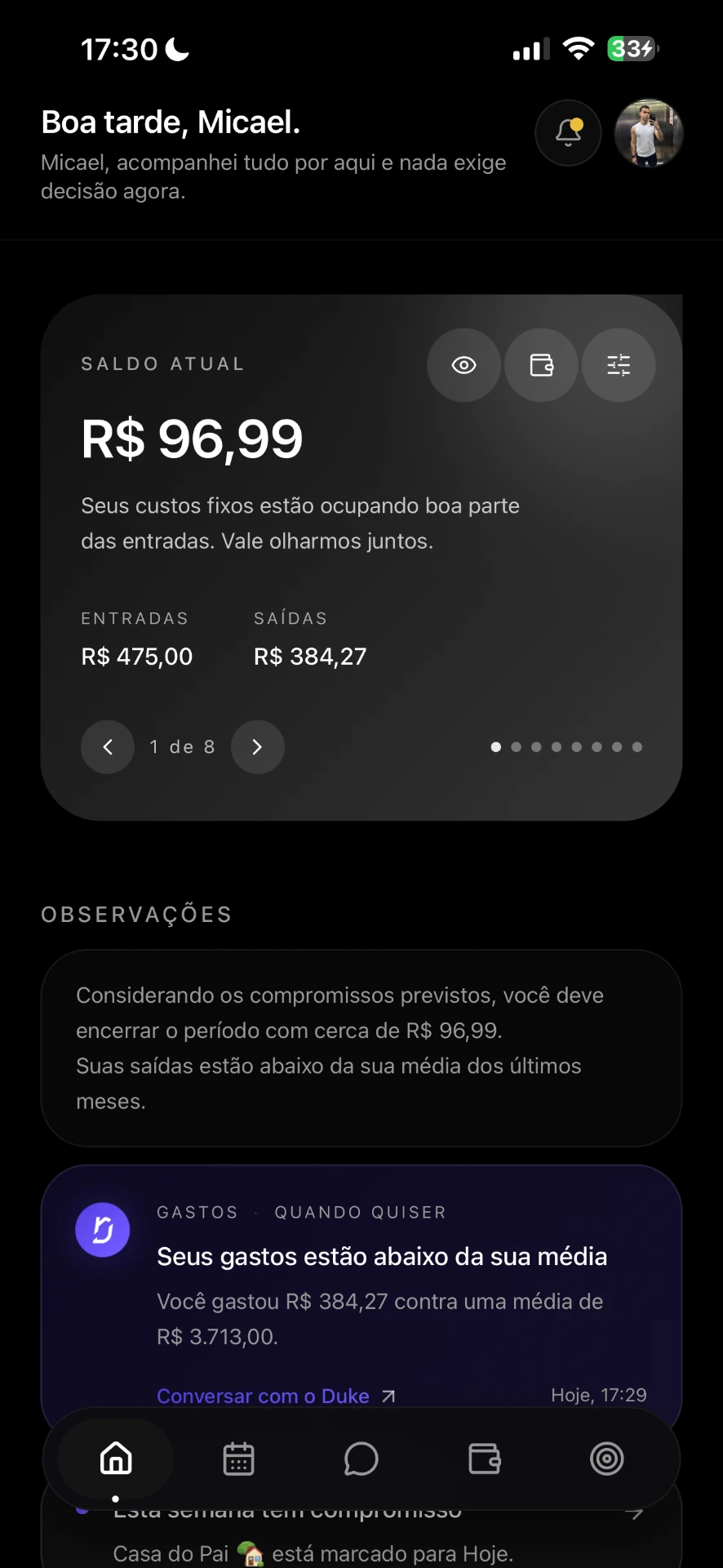 Feed do Duke com acompanhamento diário