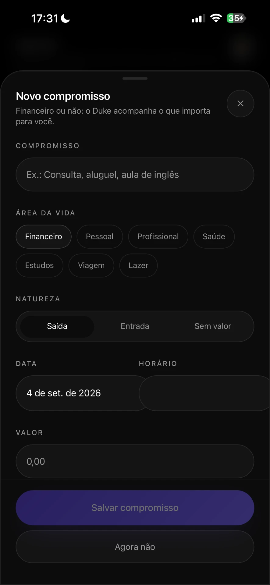 Compromisso na agenda do Duke