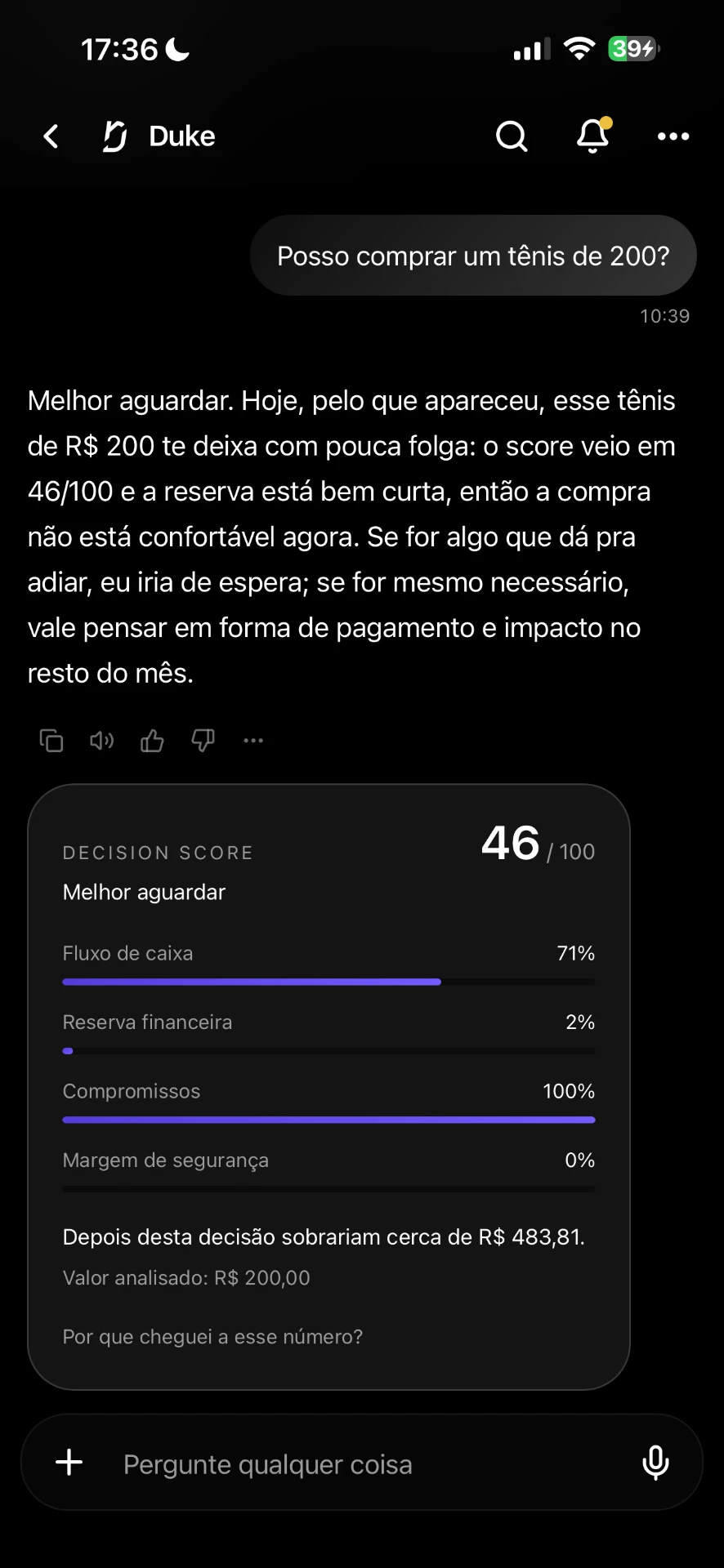 Conversa no chat do Duke